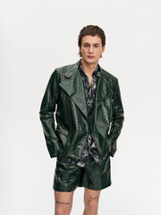 Croc-Embossed Leather Jacket For Men-1