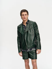 Croc-Embossed Leather Jacket For Men-2