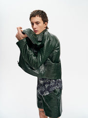Croc-Embossed Leather Jacket For Men-3