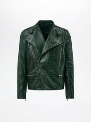 Croc-Embossed Leather Jacket For Men-5