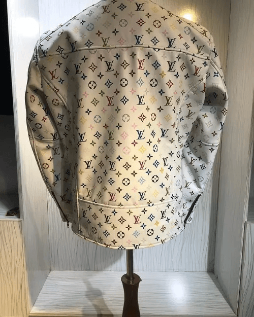 Custom Printed Design White Leather Jacket-1