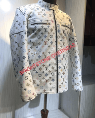 Custom Printed Design White Leather Jacket-2