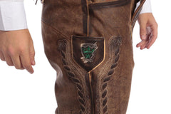 Deep Nut Brown Knee Length Barvarian Lederhosen-4