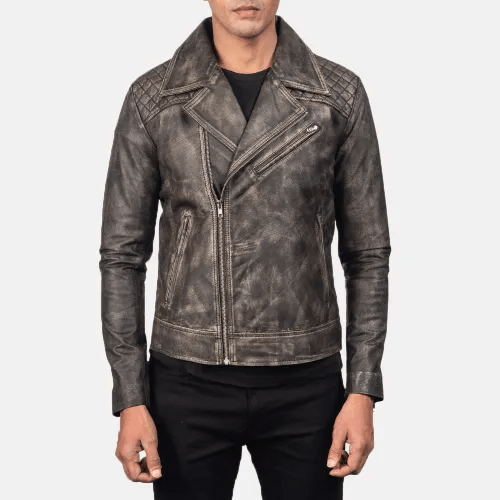 Distressed Leather Motorcycle Jacket Men