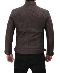 Mens Biker Brown Quilted Distressed Leather Jacket-3