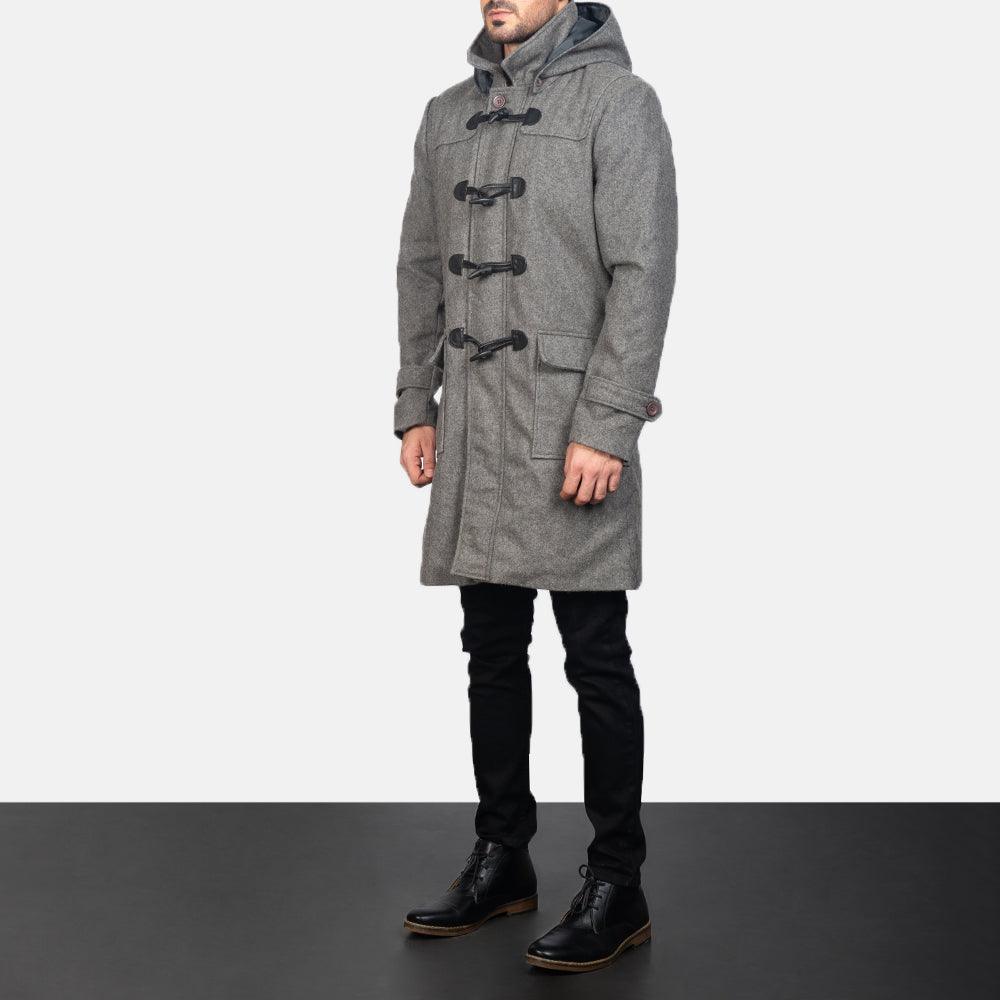 Mens Drake Grey Wool Duffle Coat-5