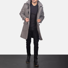 Mens Drake Grey Wool Duffle Coat-4