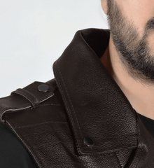 Enigma Brown Leather Vest Men-3