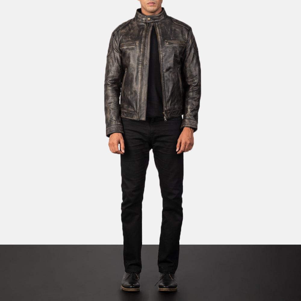 Mens Gatsby Distressed Brown Leather Jacket-5