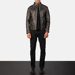 Mens Gatsby Distressed Brown Leather Jacket-5