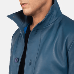Mens Ionic Blue Leather Bomber Jacket-4