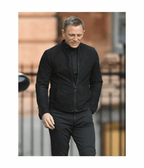 James Bond Men's Black Leather Suede  Jacket