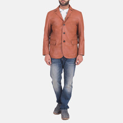 Mens James Tan Brown Leather Blazer-5