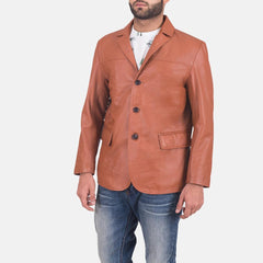 Mens James Tan Brown Leather Blazer-4