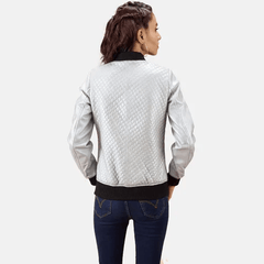 Womens Lana Silver Leather Bomber Jacket-2