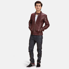 Maroon Leather Biker Jacket Men-4