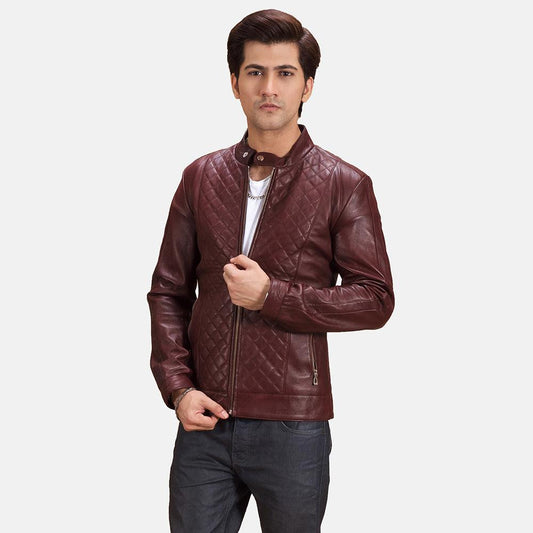 Maroon Leather Biker Jacket Men-5