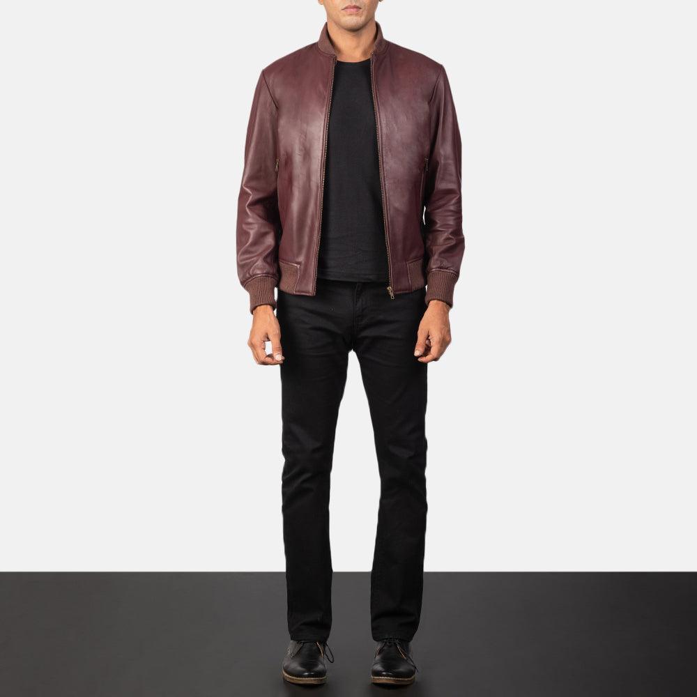 Mens Maroon Leather Stylish Jacket-5