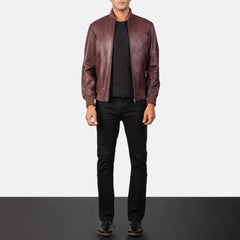 Mens Maroon Leather Stylish Jacket-5