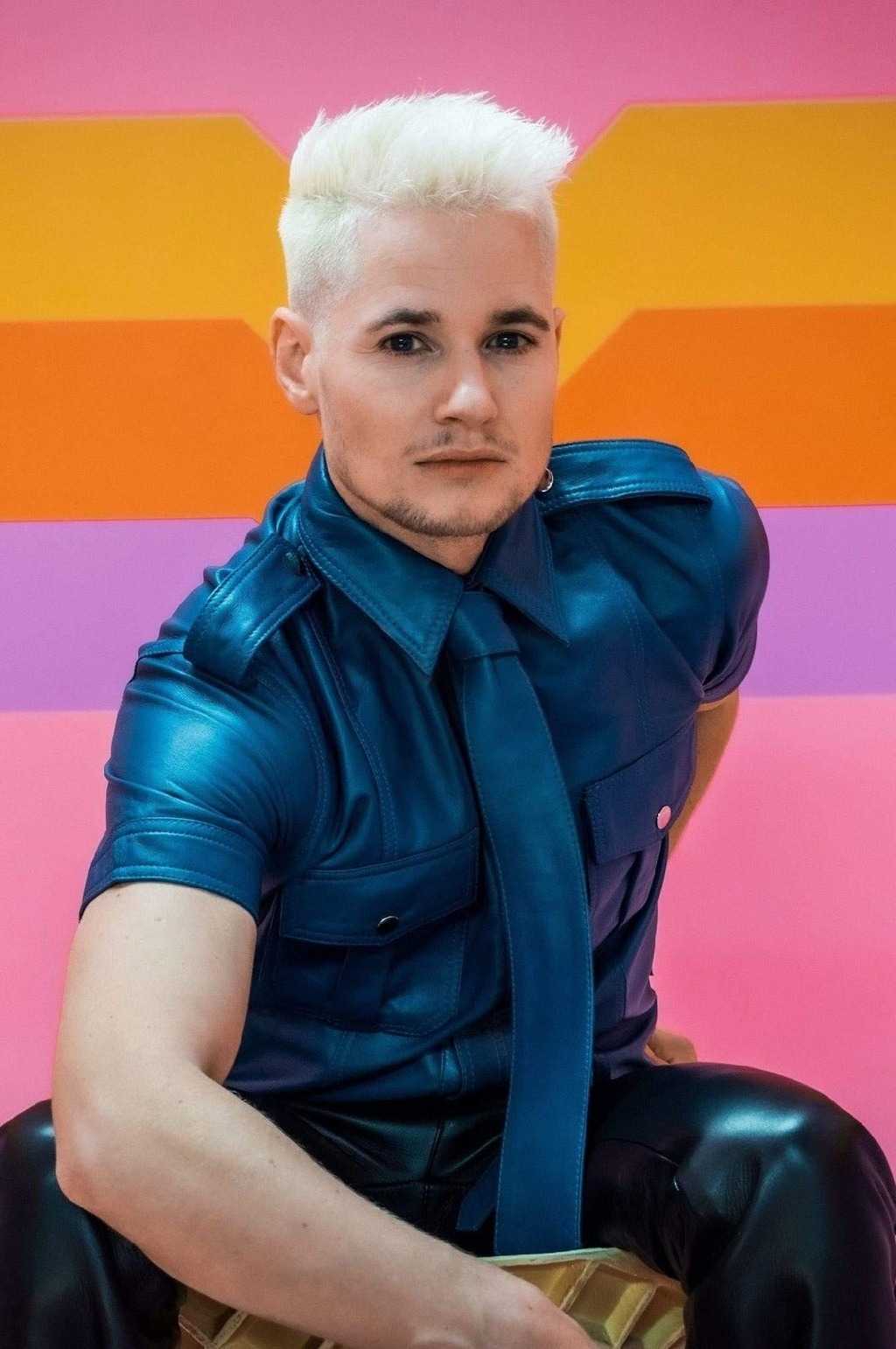 Mens-Blue-Leather-Short-Sleeve-Button-Up-Shirt-Style