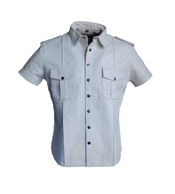 Mens-Leather-Police-Uniform-Shirt-white