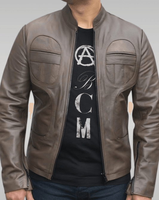 Mens 70s Style Brown Vintage Biker Leather Jacket-1