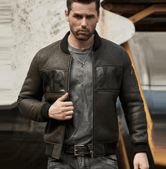 Mens Army Green Suede Leather Ma-1 Bomber Jacket Front