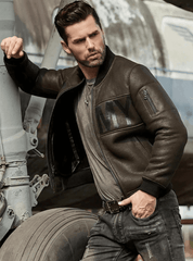 Mens Army Green Suede Leather Ma-1 Bomber Jacket Side