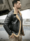 Mens Aviator B3 Shearling Fur Sheepskin Bomber Jacket Back