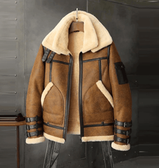 Mens B3 RAF Aviator Brown Sheepskin Leather Jacket-1