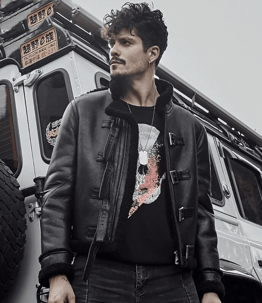 Mens B3 RAF Black Sheepskin Motorcycle Shearling Jacket-1