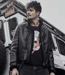 Mens B3 RAF Black Sheepskin Motorcycle Shearling Jacket-1