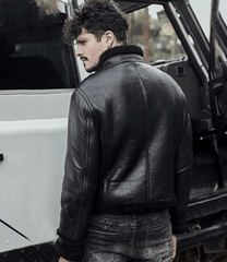 Mens B3 RAF Black Sheepskin Motorcycle Shearling Jacket-2