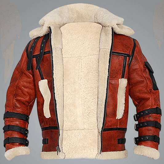 Mens B3 Shearling Sheepskin Bomber Flying Red Jacket-1