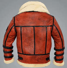 Mens B3 Shearling Sheepskin Bomber Flying Red Jacket-2