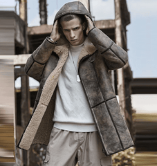 Mens B7 Hooded RAF Aviator Sheepskin Long Coat-1