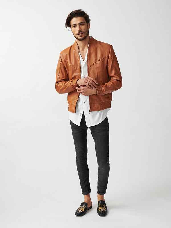 Mens Berlin Collarless Leather Jacket-11