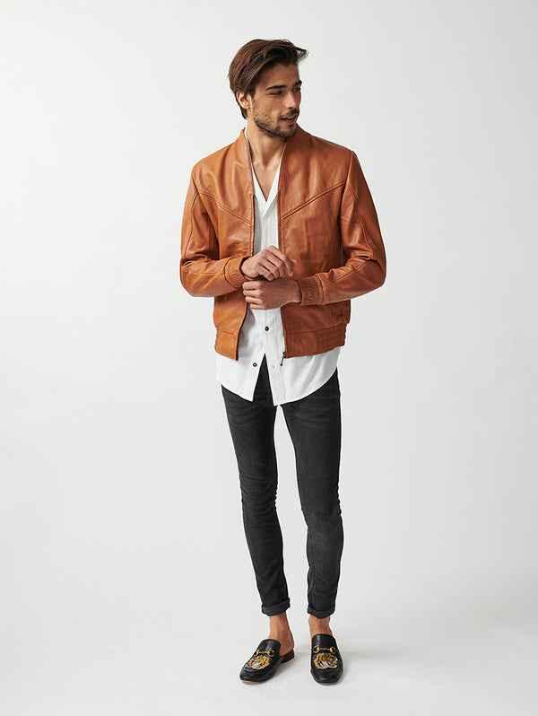 Mens Berlin Collarless Leather Jacket-12