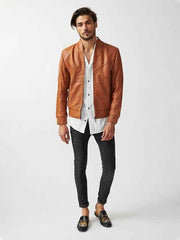 Mens Berlin Collarless Leather Jacket-13