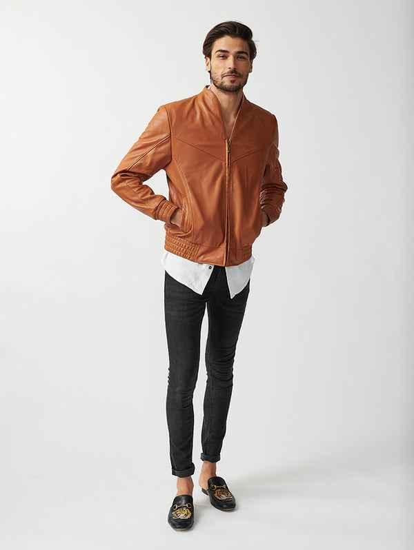 Mens Berlin Collarless Leather Jacket-14