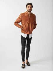 Mens Berlin Collarless Leather Jacket-14