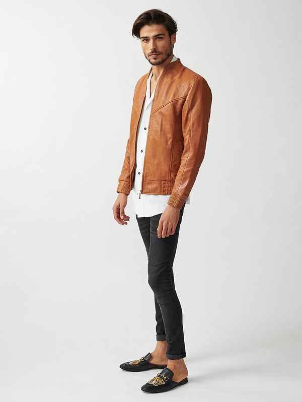 Mens Berlin Collarless Leather Jacket-18