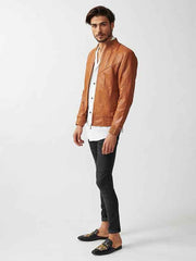 Mens Berlin Collarless Leather Jacket-18