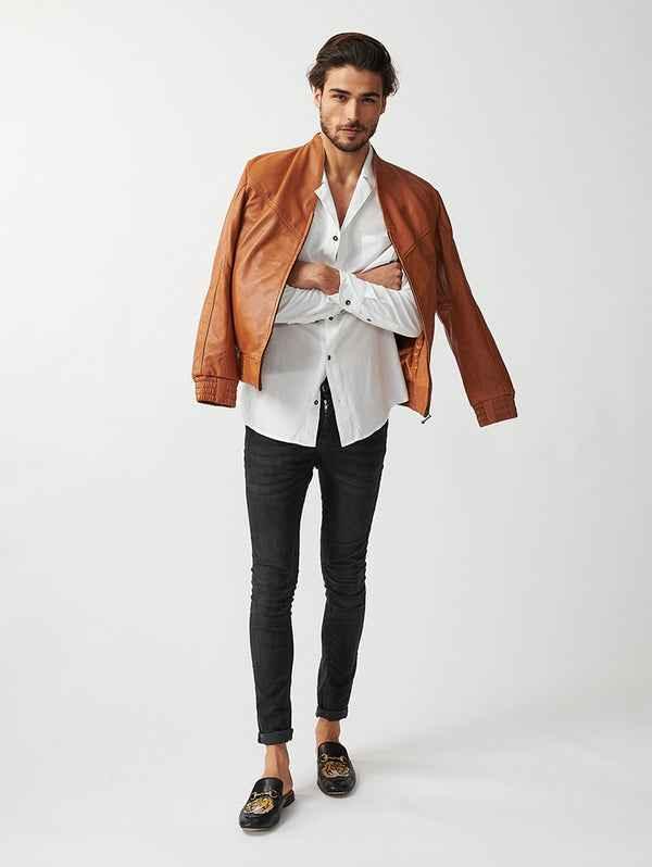 Mens Berlin Collarless Leather Jacket-20