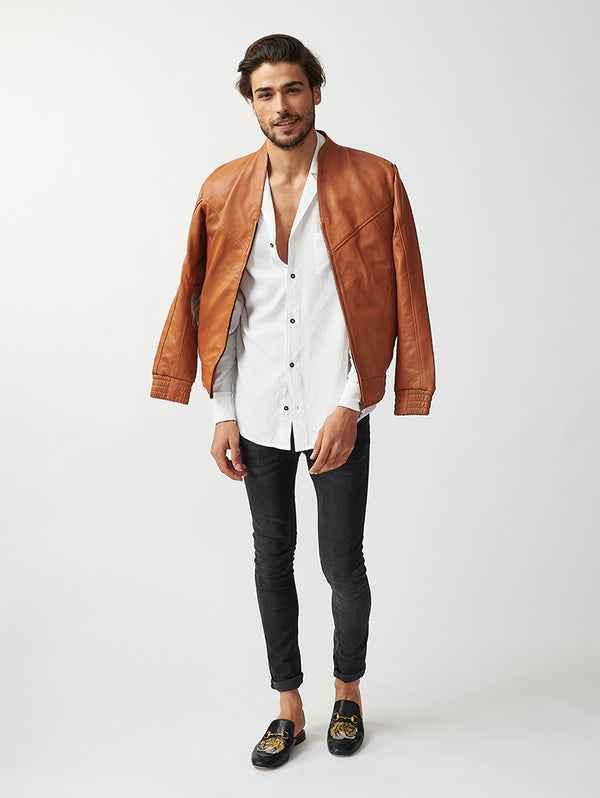 Mens Berlin Collarless Leather Jacket-21