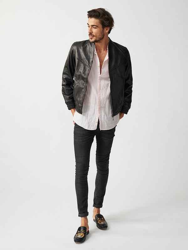 Mens Berlin Collarless Leather Jacket-3