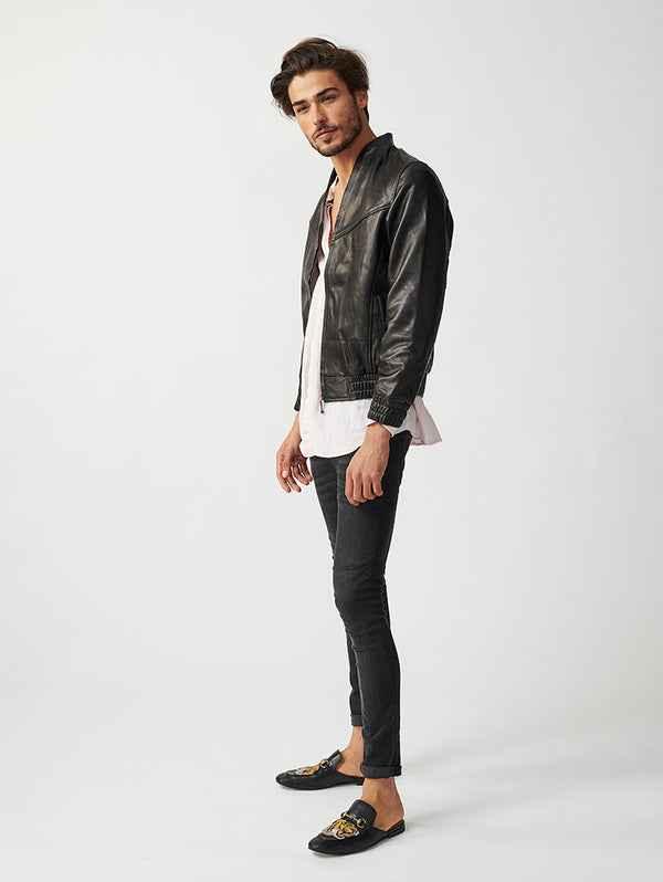 Mens Berlin Collarless Leather Jacket-5