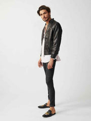 Mens Berlin Collarless Leather Jacket-5