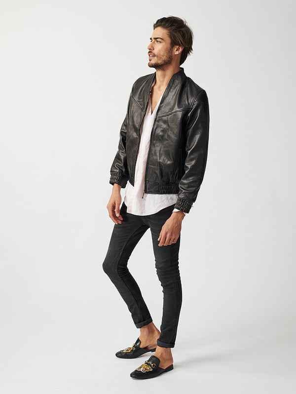 Mens Berlin Collarless Leather Jacket-6