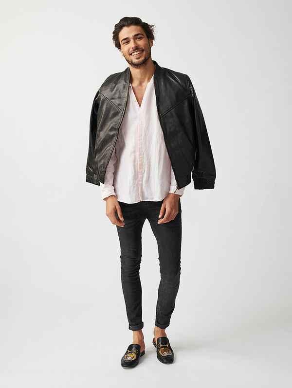 Mens Berlin Collarless Leather Jacket-7